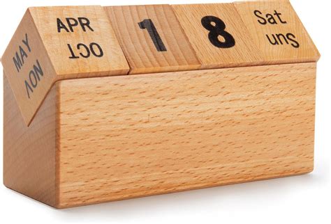 Natural Wood Perpetual Desk Calendar Cube with Month, Date, Day Blocks ...