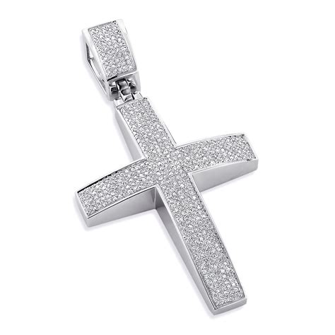 Large Sterling Silver Diamond Cross Pendant For Men 1.75ct 310385