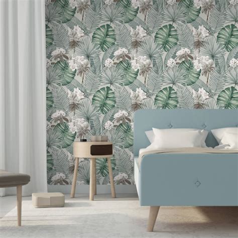 Muriva Isla Leaf Grey/Green Wallpaper - M37809