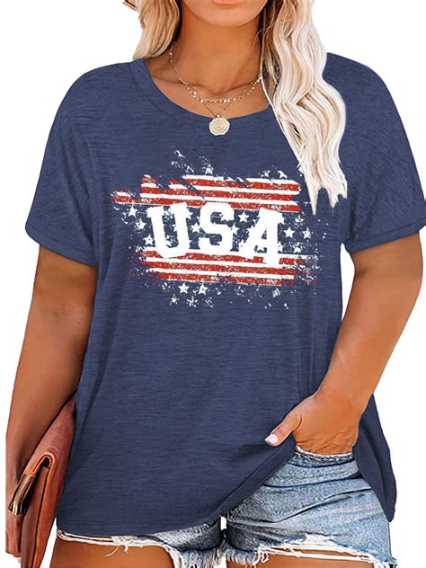 Anbech 4th of July Womens Plus Size Shirt USA American Flag Tshirt ...