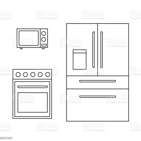 Stylish Drawing Of A Set Of Vector Kitchen Appliances For Printing ...