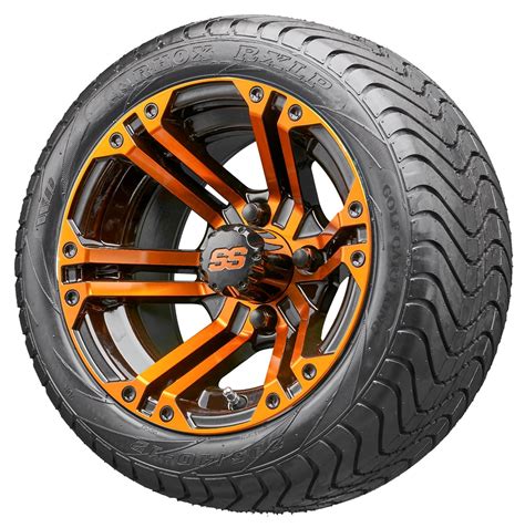 Golf Cart Wheels and Tires Combo - 12" RHOX RX334-Bo Orange and Black ...