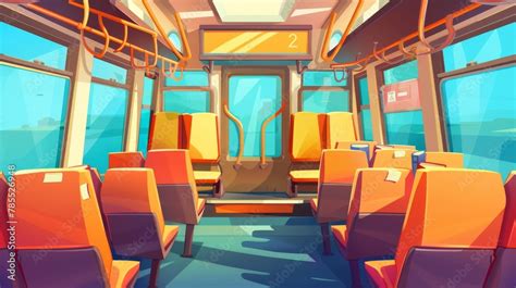 Modern cartoon background showing an empty school bus interior with a ...