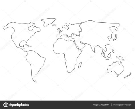 Iector: map of world simple | Simplified world map divided to continents. Simple black outline ...