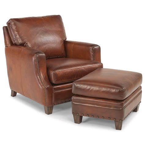 Flexsteel Latitudes - Maxfield Rustic Leather Chair and Ottoman Set ...