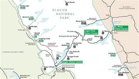 Quick Overview Map of Glacier National Park. Start here with a map showing the locations of ...