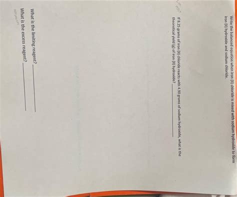 Solved Write the balanced equation when iron (II) chloride | Chegg.com