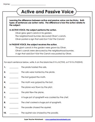 Active and Passive Voice Worksheets