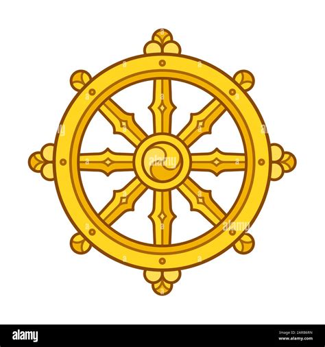 Dharmachakra (Dharma Wheel) symbol in Buddhism. Golden wheel sign art ...