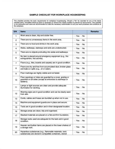 Housekeeping Checklist Template Database