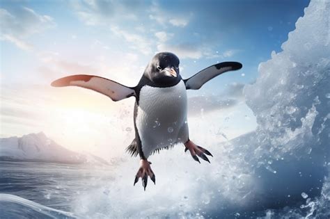 Premium Photo | Penguin jumping on iceberg by Generative AI