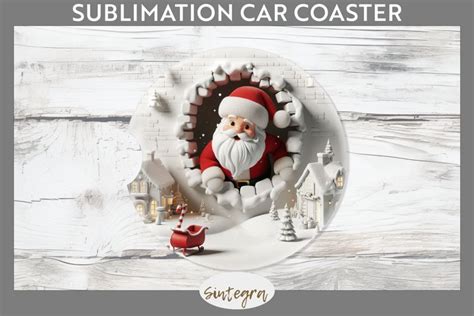 3D Christmas Santa v24 Car Coaster Sublimation