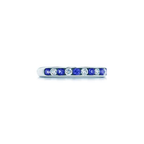 Tiffany® Diamond Wedding Band in platinum with sapphires, 3 mm wide. | Tiffany & Co.