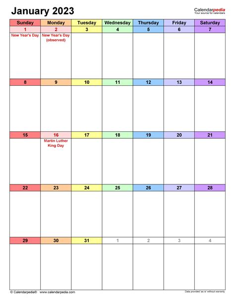 January 2023 Calendar | Templates for Word, Excel and PDF