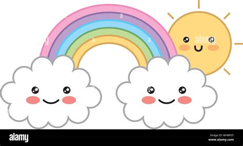 happy kawaii rainbow sun clouds cartoon vector illustration Stock Vector Image & Art - Alamy