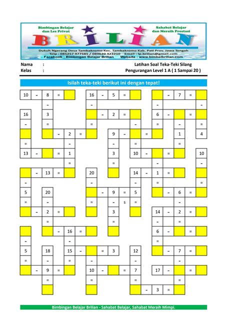 Teka-Teki Silang Pengurangan Terdiri 5 Level Soal – Bimbel Brilian