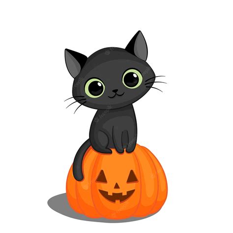 Premium Vector | Black cat on a halloween pumpkin