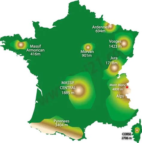 Map of the mountains in France