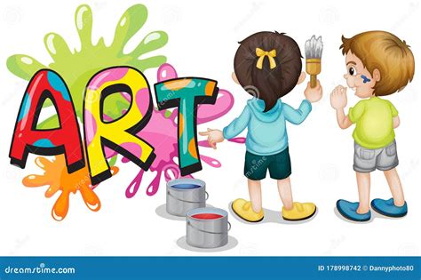 Font Design for Word Art with Two Kids Painting on Wall Stock Vector - Illustration of human ...