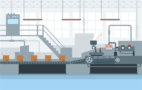 Industrial Factory Conveyor Belt and Robotic Assembly Illustration ...