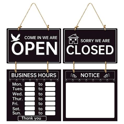 Business Hours Sign Double Sided Hanging Store Hours Sign Hanging Open and Closed Sign with ...