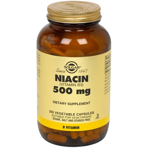 Solgar Niacin Vitamin B3 500 mg 250 Vegetarian Capsules