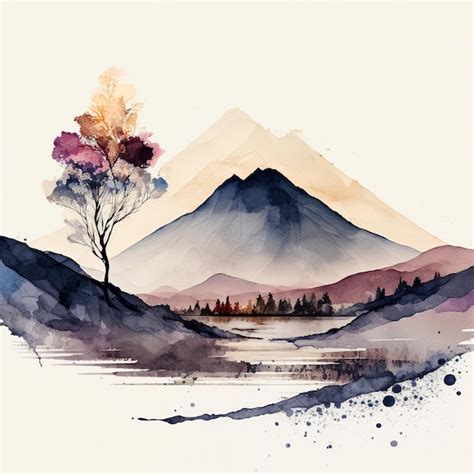 Premium Photo | Watercolor mountain landscape