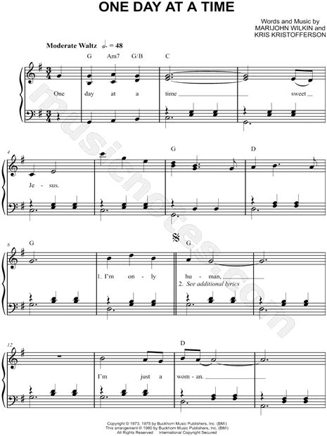 Cristy Lane "One Day at a Time" Sheet Music (Easy Piano) in G Major (transposable) - Download ...