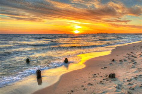 Beautiful Beach of the Baltic Sea at Sunset in Gdansk, Poland Stock ...