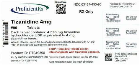 NDC 63187-0493-60 Tizanidine 4 mg/1 Details | HelloPharmacist