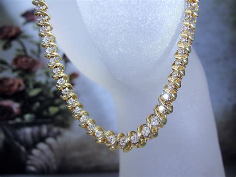 Reserved for Norah: Diamond Necklace, Vintage 18K Gold Diamond Tennis Necklace, 2 CTW, Vintage ...