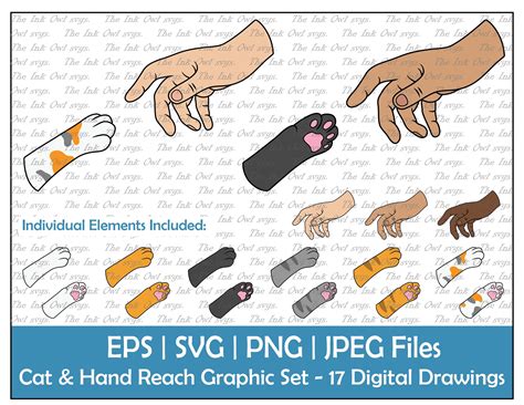 Cat Paw and Hand Reaching Clipart Set / Color Stamp Drawing - Etsy Canada | Stamp drawing, Clip ...