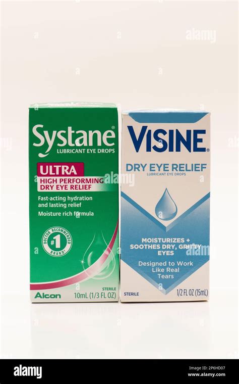 A bottle of Visine and Systane eye drops on white background Stock Photo - Alamy