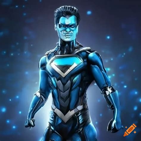 Creat an ai super hero with blue and silver color