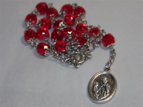 Saint Anne Rosary Chaplet 8MM Ruby Red Czech Beads Capped Handmade By ...