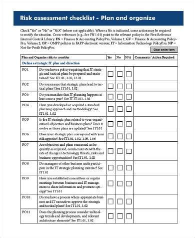 Risk Assessment Checklist Example