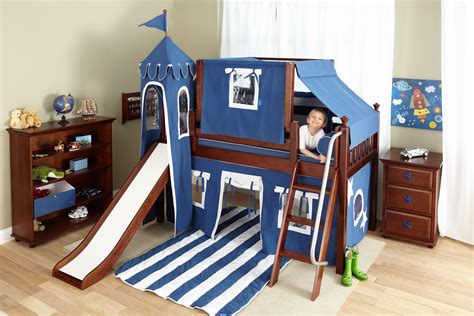 Maxtrix Castle Bed for Boys. Low Loft Bed with Slide & Fabrics ...