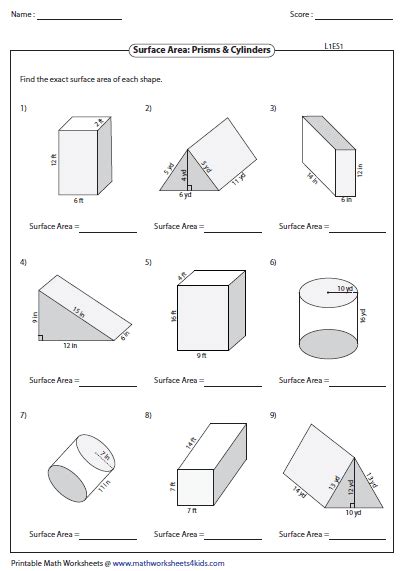 Volume And Surface Area Of Prisms Worksheets