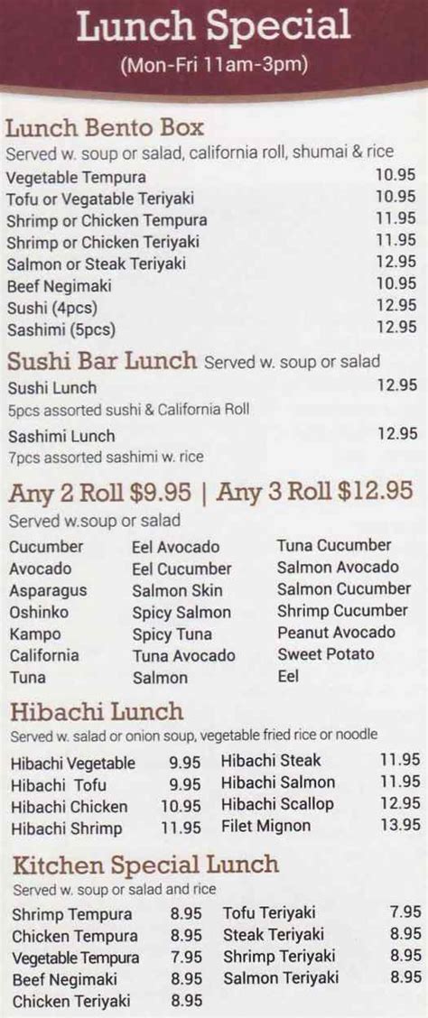 Mt Fuji Sushi & Hibachi Menu, Cooperstown, NY