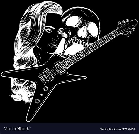 Electric guitar in white line on black background Vector Image