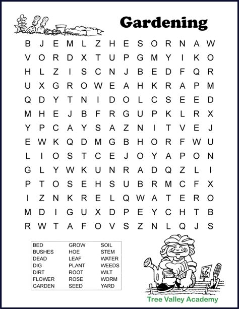 Printable Gardening Word Search For Kids - Tree Valley Academy | Printable puzzles for kids ...