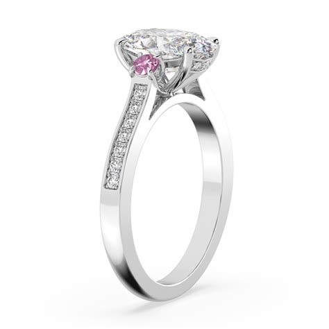 Oval Diamond Three Stone Engagement Ring | With Pink Diamonds