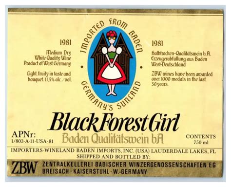 1970'S-80'S BLACK FORREST Girl Baden German Wine Label Original S12E $11.25 - PicClick