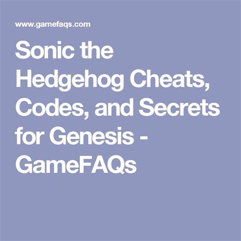 Sonic the Hedgehog Cheats, Codes, and Secrets for Genesis - GameFAQs | Sonic the hedgehog ...