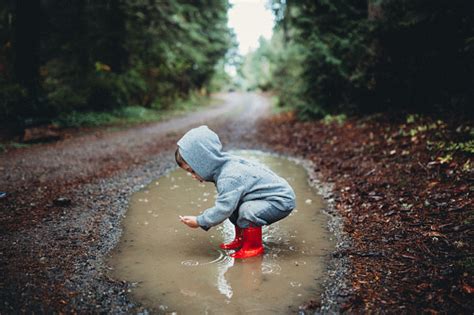 Children Playing In Rain Puddle Stock Photo - Download Image Now - iStock