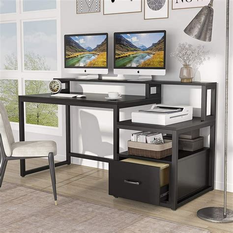 Tribesigns59 inch Computer Desk with Storage Shelves and File Drawer ...