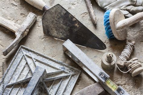 Construction masonry cement mortar tools Stock Photo | Adobe Stock