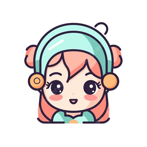Girl Earphone Cartoon Icon Vector, Chibi, Lineal Icon, Flat Icon PNG and Vector with Transparent ...