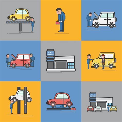 Free Vector | Illustration of car garage vector set