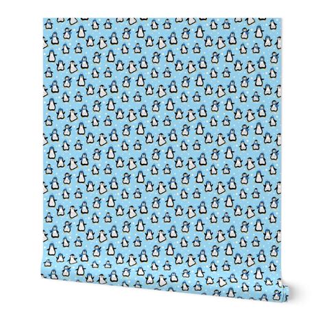 Penguin Dance Party on Light Blue Wallpaper | Spoonflower